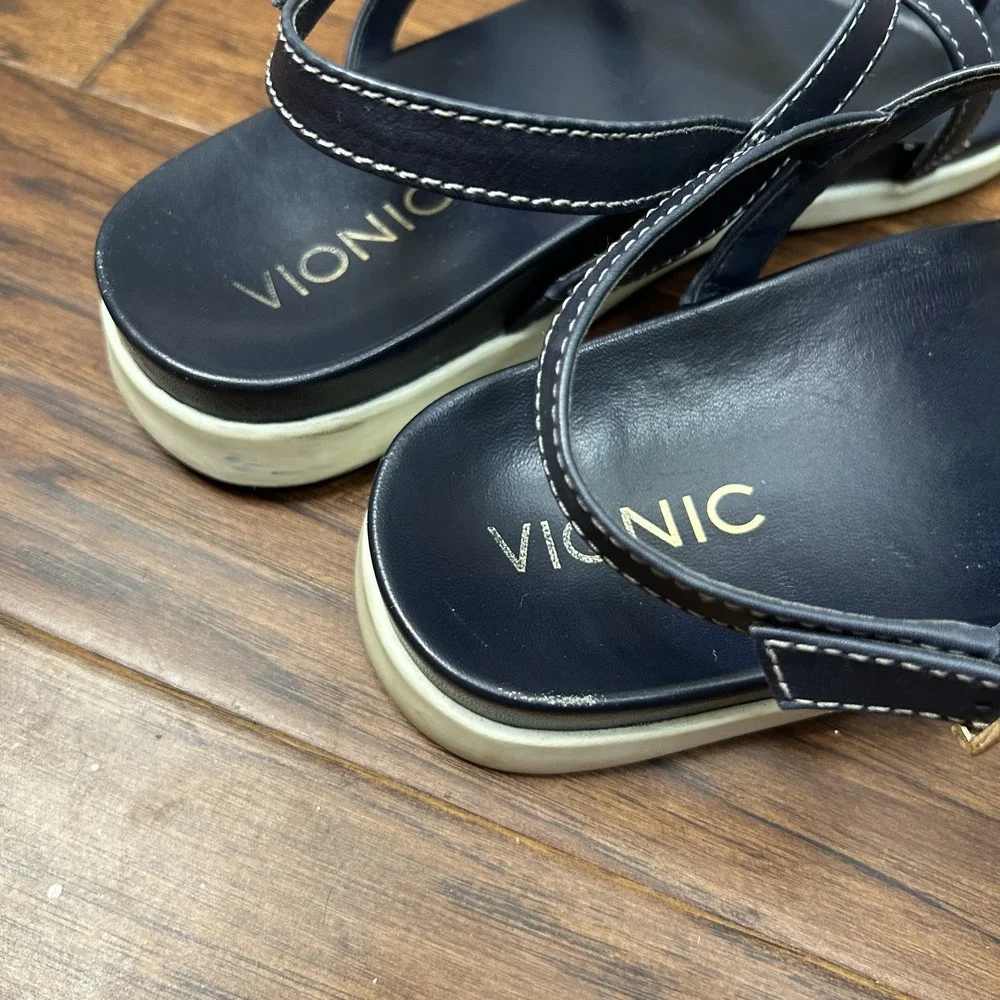 Vionic Sandals Womens Size 10M Leather Strappy Buckle Comfort Orthopedic Shoes